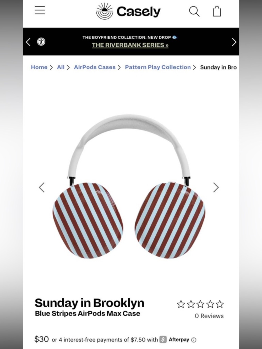 Casely AirPods Max Case – Blue & Brown Stripe “Sunday in Brooklyn” (New)
